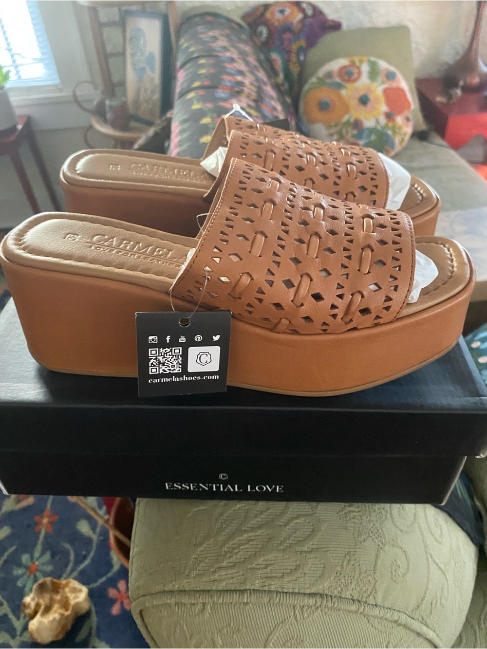NIB Carmela S Piel Camel Essential Love Woven Leather Platform Sandals 39